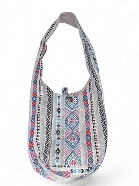 Boho tribal Woven Crossbody Bag in Gray, Blue & Pink